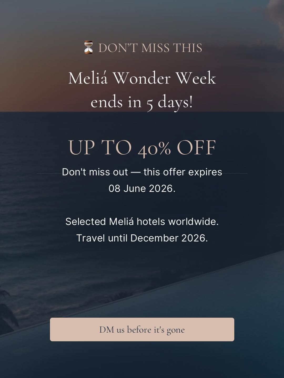 Alexton Travel Instagram post for Meliá Wonder Week final days
