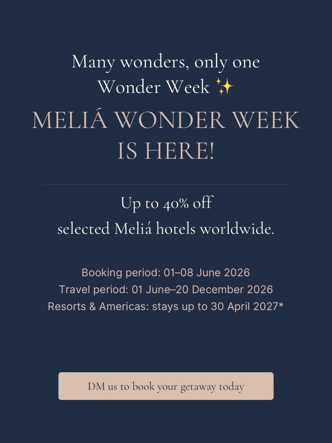 Alexton Travel Instagram post for Meliá Wonder Week offers